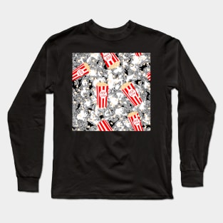 Popcorn Abstract - Snack Food - Popcorn Pattern - Black Red White Long Sleeve T-Shirt